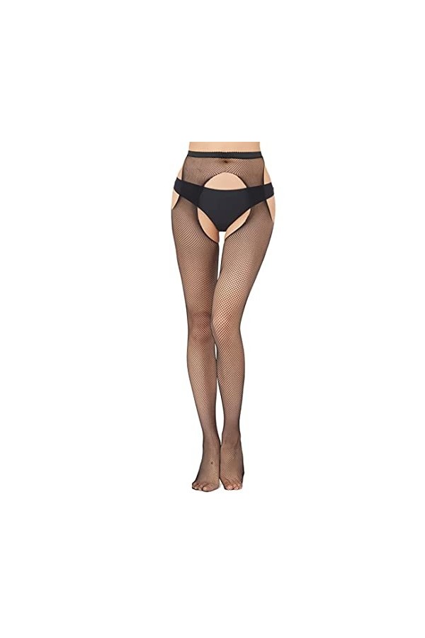 KLONKEE Collants résille pour femme taille haute sexy en maille transparente, Noir-021, taille unique
