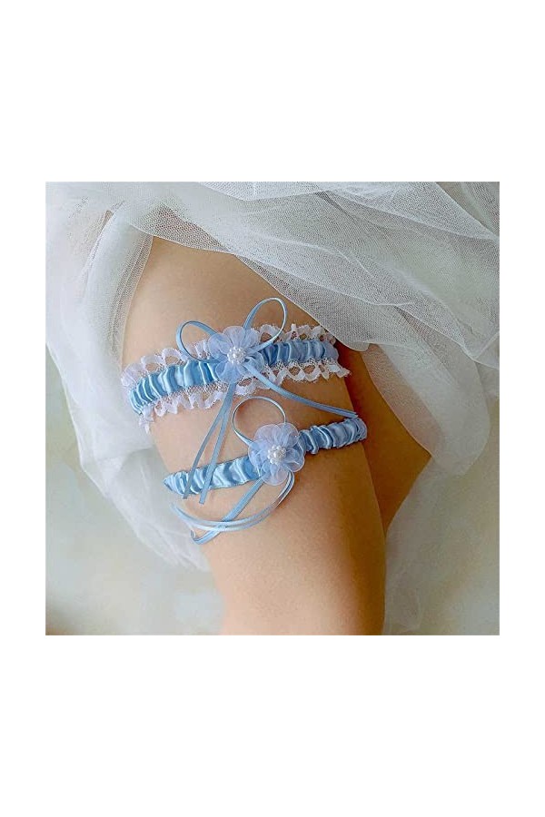 RDWESZOD Jarretière extensible en dentelle pour mariée, Bleu ciel - A, M