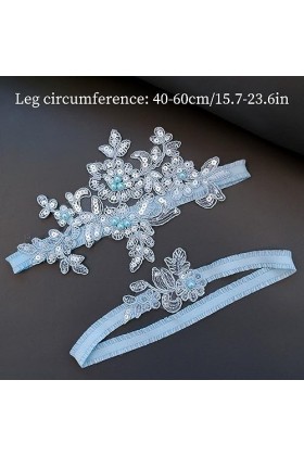 AINIUNIU Jarretière de mariage en dentelle avec nœud Bleu, Blanc., 16