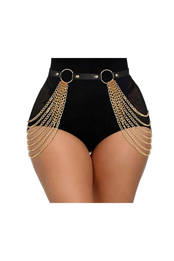 LEACOOLKEY Punk Ceinture en cuir synthétique pour femme gothique Rock avec jarretelles, Café B avec jarretière , 01-Passform