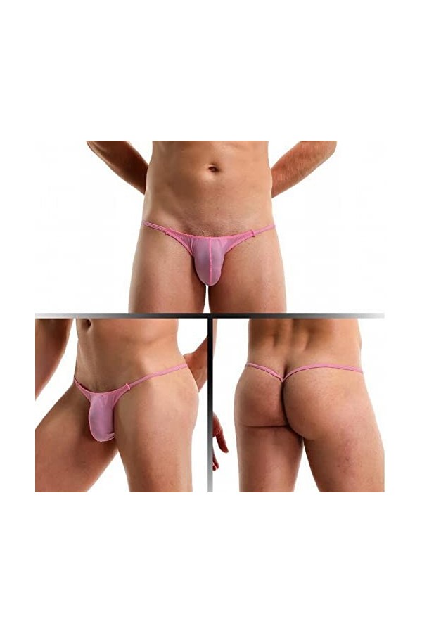 CreoQIJI Minislip Homme Sexy Sous-Vêtements Taille Basse Soie Glace Hebering Multi-Usages, h, L