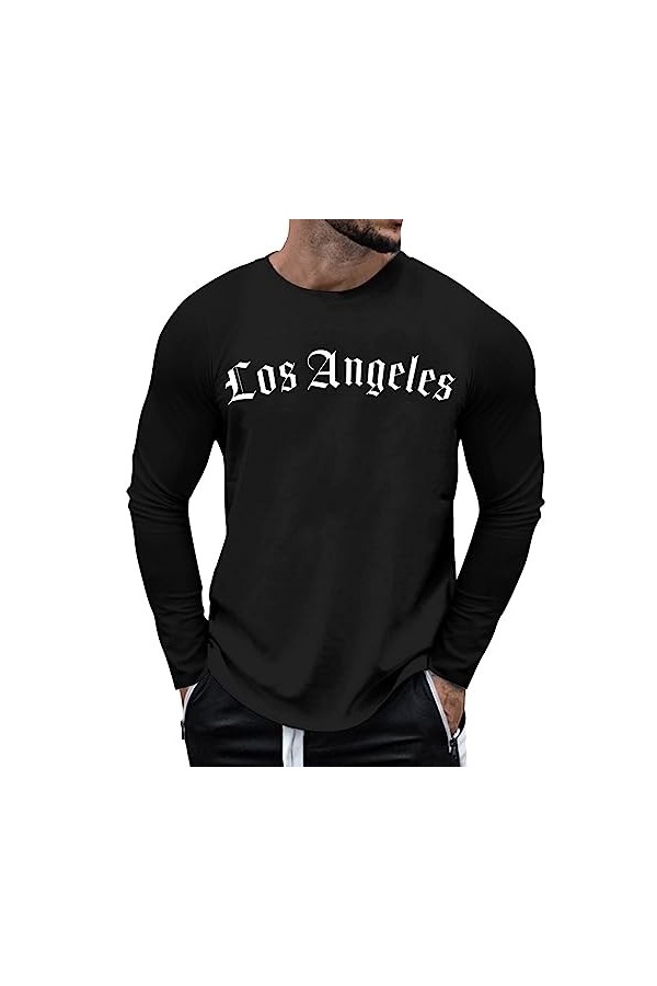 T-shirt à manches longues pour homme avec lettres créatives - Long - Vintage - Basic - Grandes tailles - Fonctionnel - Pour l