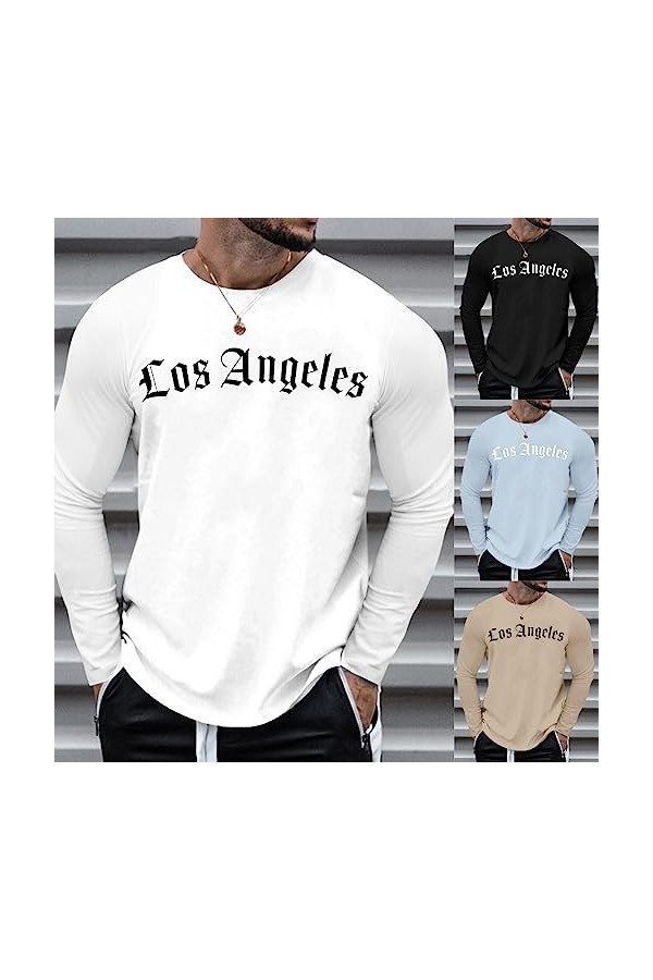 T-shirt à manches longues pour homme avec lettres créatives - Long - Vintage - Basic - Grandes tailles - Fonctionnel - Pour l