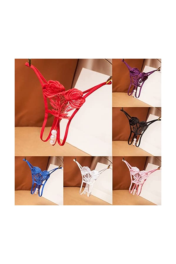 Strings et T-Back Tangas pour Femme Ouvert Slips Confortables Crochet Dentelle Culotte Creux Out Couleur Uni sous-Vetements C