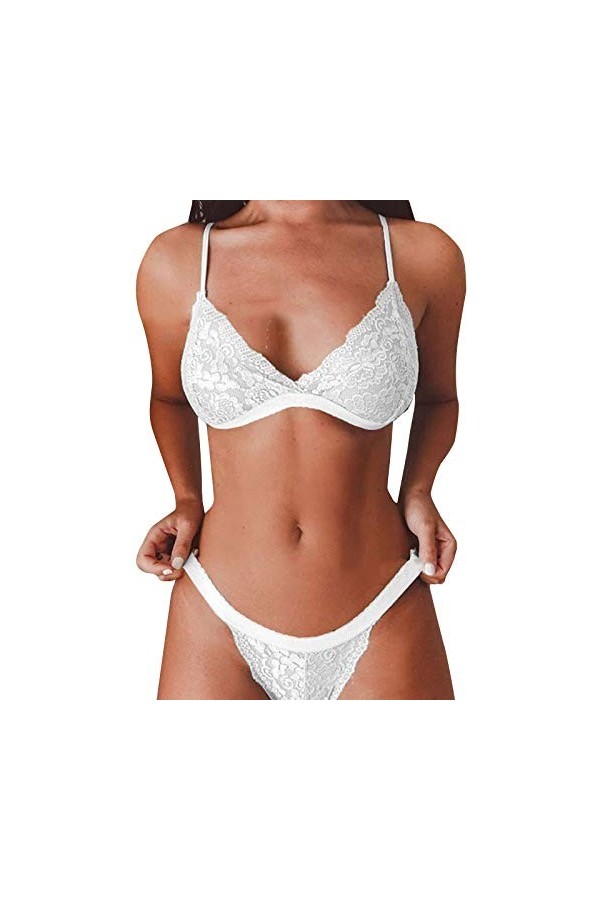 Femme sous-Vetements Sexy Ensemble Soutien Gorge et String Erotique Vêtements De Nuit 2 Pièce Lingerie Sexy Ensemble Dentelle