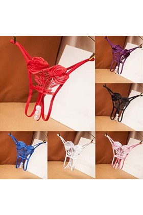 Strings et T-Back Tangas pour Femme Ouvert Slips Confortables Crochet Dentelle Culotte Creux Out Couleur Uni sous-Vetements C