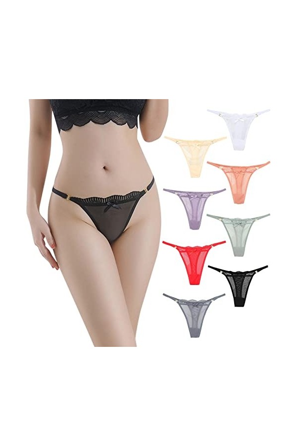 KEIZHUONIQIU String et T-Back Tangas pour Femme Hot Slips et Comfortable Crochet Dentelle Culottes Creux Out Élastique sous V