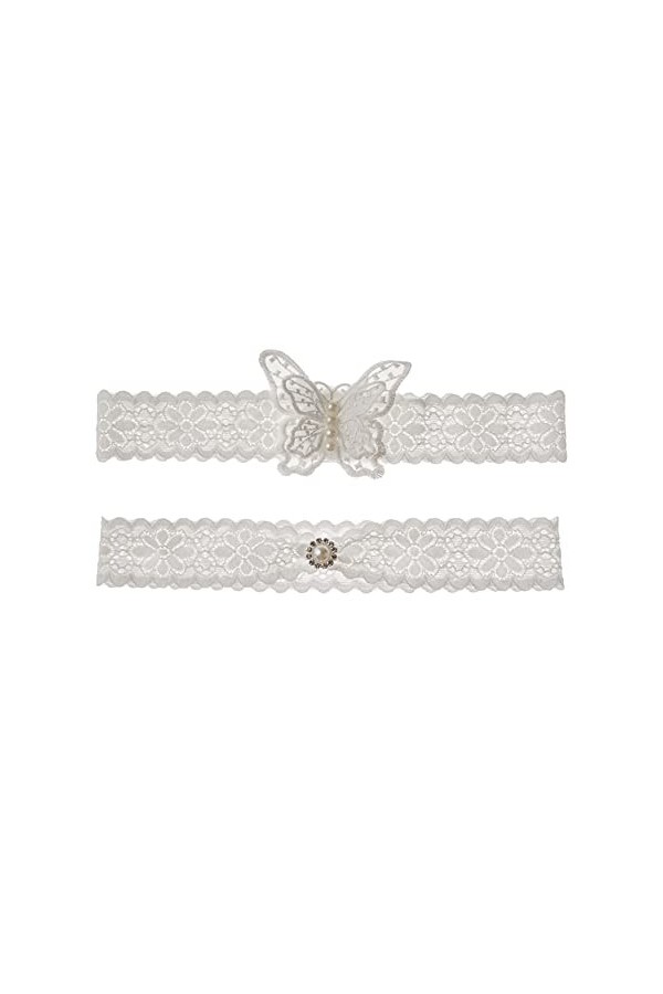 CITUYER Jarretière de mariage élastique en dentelle douce Accessoires de mariage Cadeaux de future mariée, Papillon-Blanc-B, 