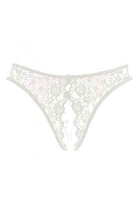 UOWEG Culotte sexy en dentelle jacquard transparente à lacets pour femme - Taille fine ouverte - Pour le retrait - Blanc - Ta