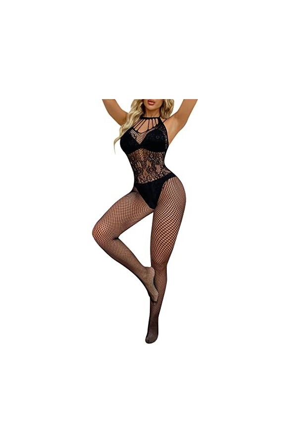 Femmes Sexy Lingerie Résille Bodystocking sous-Vêtements De Nuit Chemises Bodys Ensemble Soutien Gorge Sexy Black, One Size 