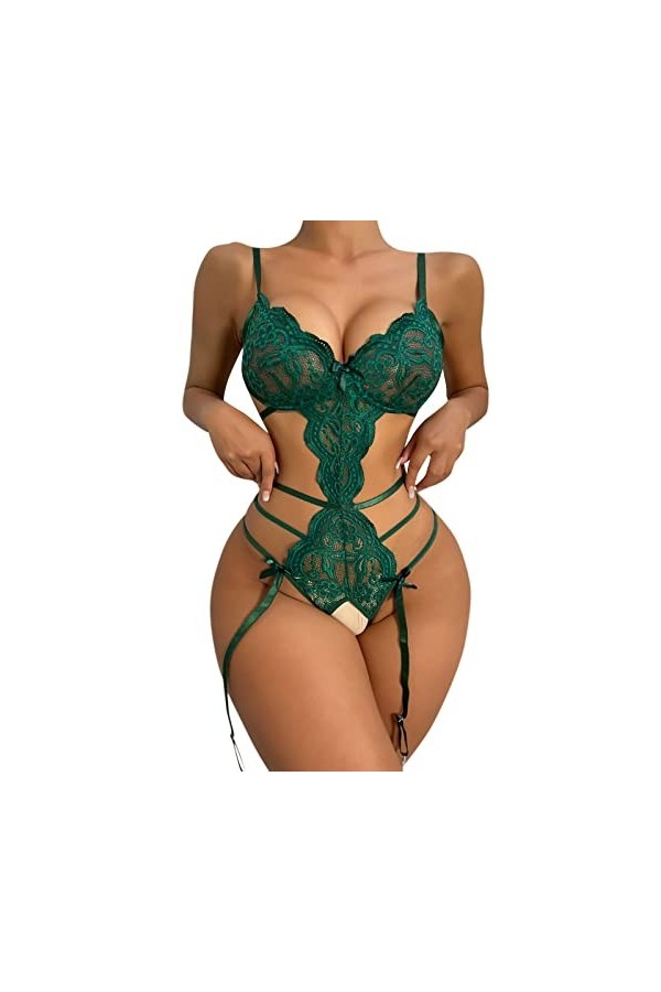 Jarretière à lacets en dentelle florale 1 pièce, 2-vert, XXL