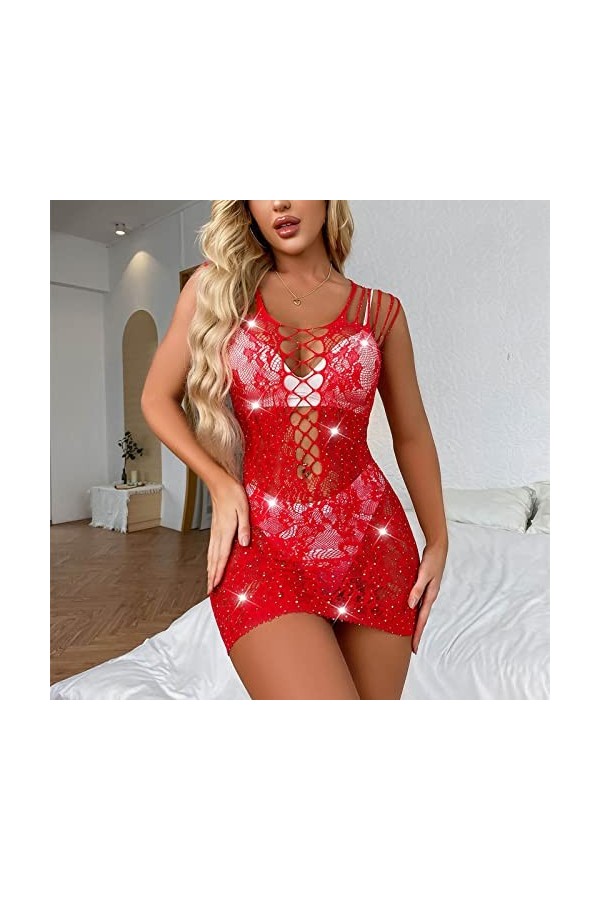 TDEOK Sous-vêtements sexy pour ensemble de lingerie chemises de nuit chemise de nuit lingerie de nuit pour femme, rouge, tail