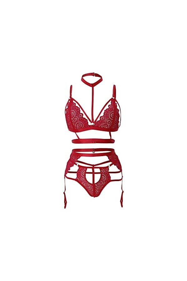 Lingerie Femme Sexy Ensemble Homme Sexy Hot y.2k Lingerie en Dentelle Florale 3 pièces pour Femmes avec des Ceintures de jarr