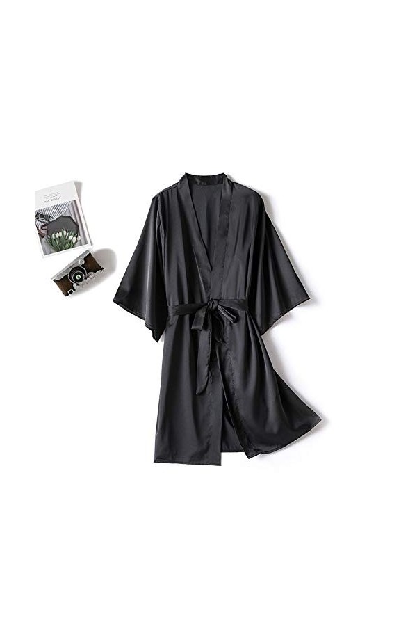 TDEOK Lingerie en latex sexy pour femme - Robe de nuit en satin - Pyjamas - Sous-vêtements sexy - Chaîne pour femme, Noir , L