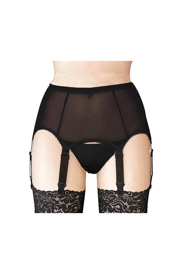 KOEMCY Femme Porte Jarretelle Dentelle Jarretelle Taille Haute Jarretières sans Couture avec 6 Réglable Jarretelle Noir 1,M 