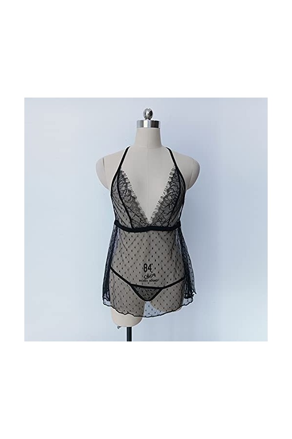 Zannycn Lingerie sexy pour femme - Lingerie sexy - Avec bas - Lingerie sexy pour femme, Noir , L
