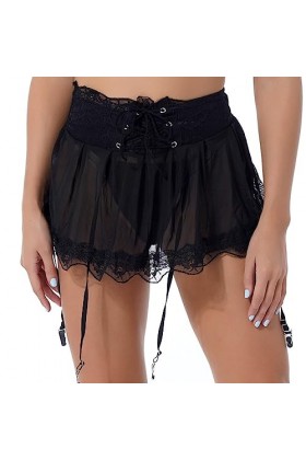 NewBull Ensemble de Lingerie pour Femmes avec Porte-Jarretelle Mini Jupe Culotte, Taille Haute Bandage 4 Jarretières Réglable