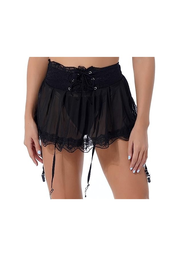 NewBull Ensemble de Lingerie pour Femmes avec Porte-Jarretelle Mini Jupe Culotte, Taille Haute Bandage 4 Jarretières Réglable