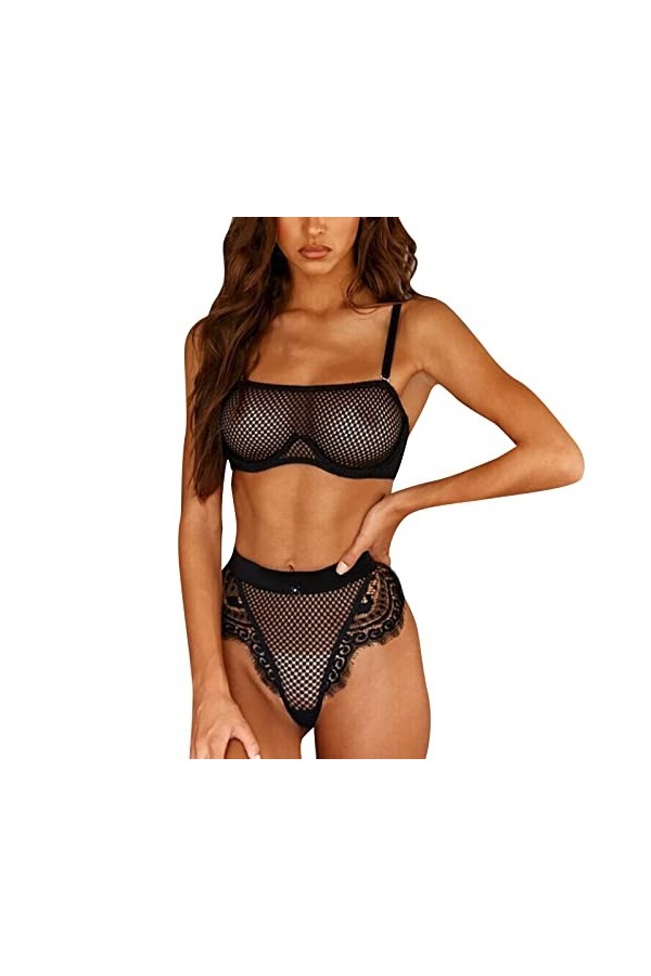 Culotte de Lingerie Sexy en Dentelle pour Femmes Culotte Transparente en Maille Lingerie Sexy Lingerie Fine Black, S 