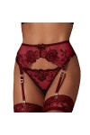 NewBull Porte-Jarretelle Sexy Ensemble Femme Nuisette Lingerie avec 4 Ajustable Bretelles Dentelle Florale Transparente Strin