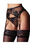 NewBull Porte-Jarretelle Sexy Ensemble Femme Nuisette Lingerie avec 4 Ajustable Bretelles Dentelle Florale Transparente Strin