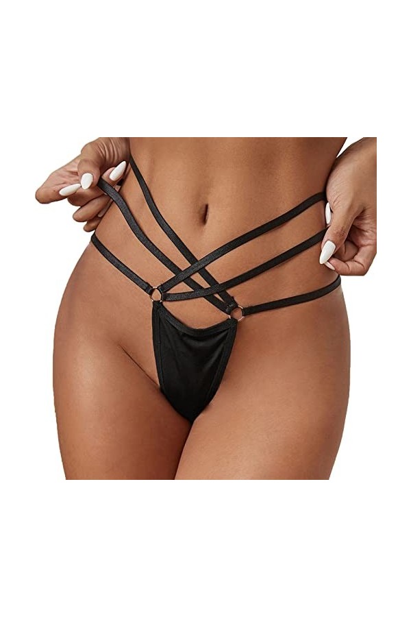 KEIZHUONIQIU String et T-Back Tangas Femmes Erothique Slip Respirant Lace Patchwork Culottes Taille Haute Couleur Uni sous-Ve