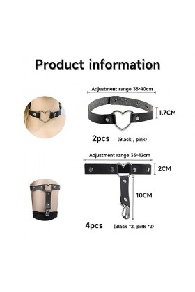 ATBUSS Lot de 4 jarretières de Cuisse en Cuir Punk avec 2 Colliers Punk, chaînes de Jambe réglables, jarretières Punk en cœur