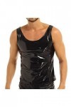 T-shirt pour homme, effet mouillé, en cuir verni, maille, haut sans manches, manteau effet mouillé, haut sexy en cuir verni p