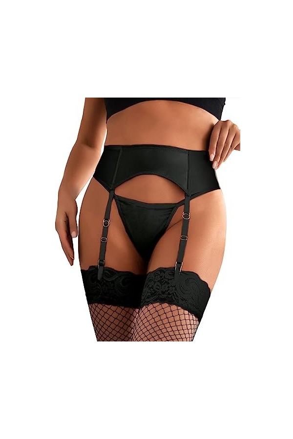 ohyeahlady Porte-Jarretelle Femme Grande Taille Ensemble Porte Jarretelles 4 Attaches Jarretelle avec String Guepiere XS-S,Ro