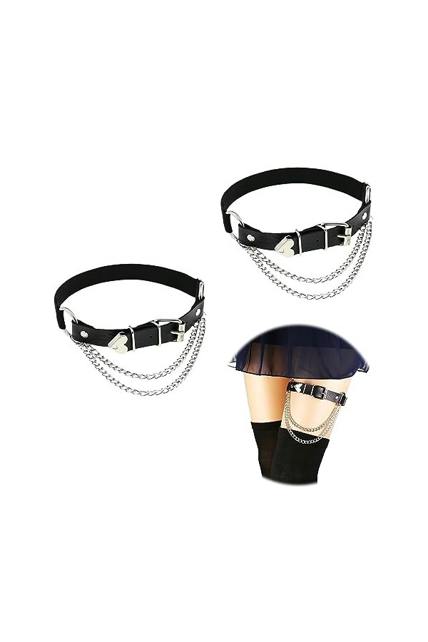 Cœur Porte-jarretelles en Cuir avec Chaînes Ltsbaed 2 Pièces Noir Jarretelles et élastiques pour Femmes Jarretières de Cuisse