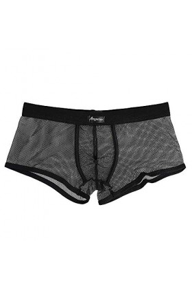 Junhasgood Hommes Transparent Mesh Quadrangle Pantalon Plat Pantalon Sexy Pantalon Culotte Lingerie Sexy Hot Ouverte b-Black