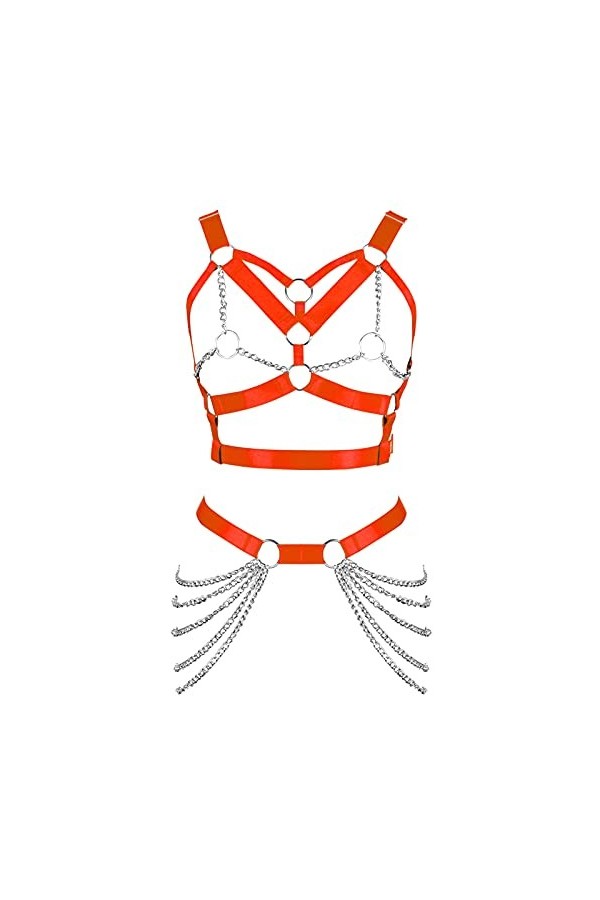 BBOHSS Harnais de corps pour femme, soutien-gorge, porte-jarretelles, élastique, réglable, pour danse, carnaval, gothique, ac