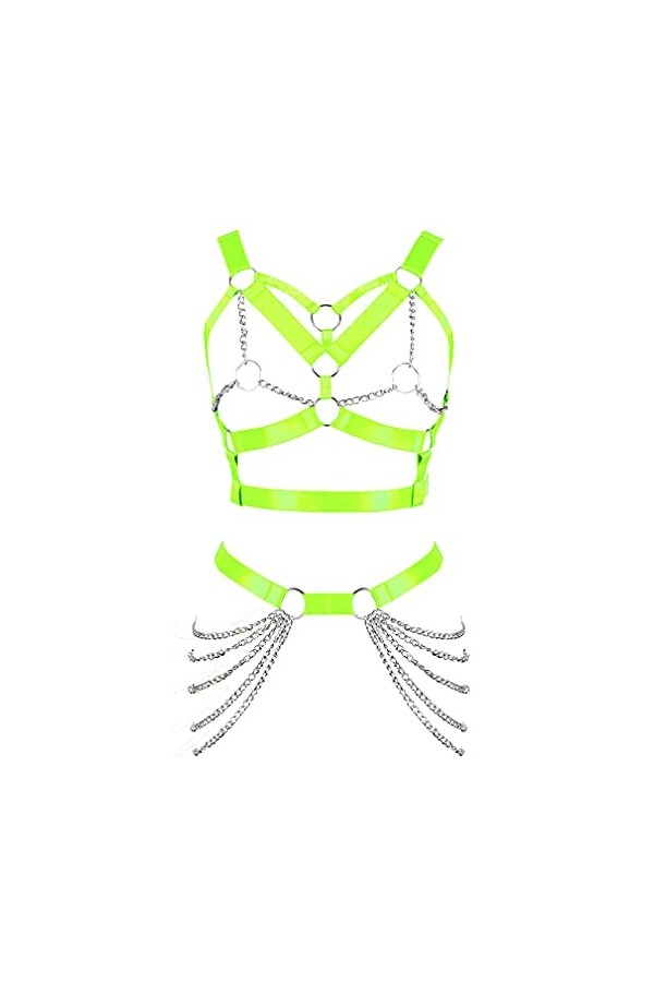 BBOHSS Harnais de corps pour femme, soutien-gorge, porte-jarretelles, élastique, réglable, pour danse, carnaval, gothique, ac