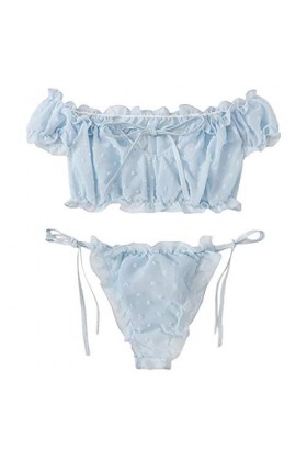 Sleepwear Underwire Femmes sous-vêtements Lingerie Muslin Tops + Briefs Maillage racé Corset Lingeries Sexy Ouverte Blue, XL