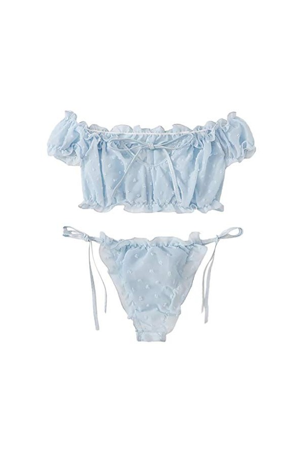 Sleepwear Underwire Femmes sous-vêtements Lingerie Muslin Tops + Briefs Maillage racé Corset Lingeries Sexy Ouverte Blue, XL