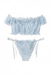 Sleepwear Underwire Femmes sous-vêtements Lingerie Muslin Tops + Briefs Maillage racé Corset Lingeries Sexy Ouverte Blue, XL