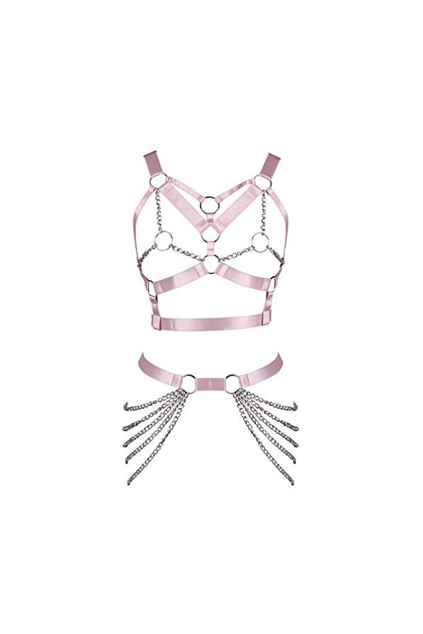BBOHSS Harnais de corps pour femme, soutien-gorge, porte-jarretelles, élastique, réglable, pour danse, carnaval, gothique, ac