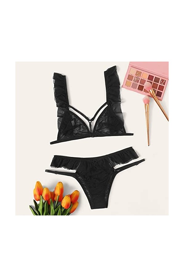 liaddkv Lingerie sexy pour femme - Lingerie sexy - Sous-vêtements de nuit - Lingerie en viscose, Noir , S