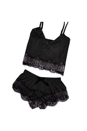 liaddkv Lingerie sexy en satin pour femme, Noir , XL