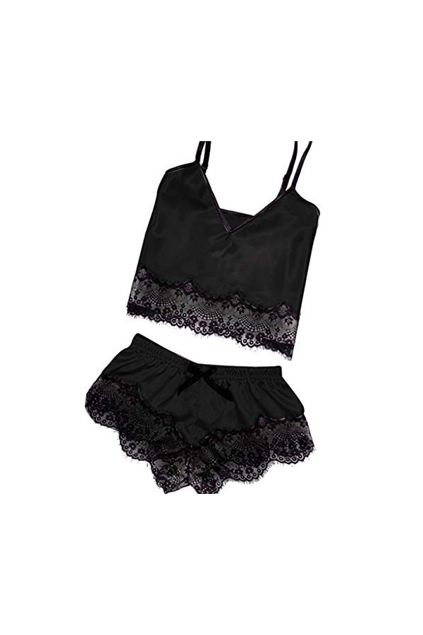 liaddkv Lingerie sexy en satin pour femme, Noir , XL