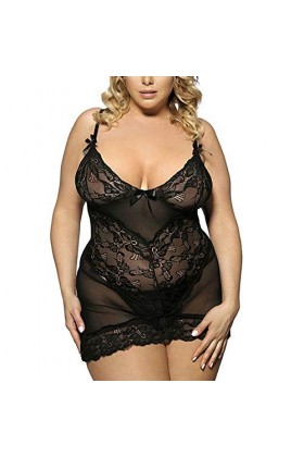BIISDOST sous-vêtements en Dentelle Sexy à la Mode, sous-vêtements Tentation Taille Plus Pyjama Black, XXXXXL 