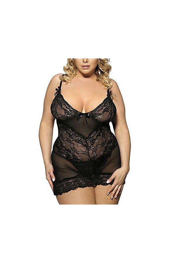 BIISDOST sous-vêtements en Dentelle Sexy à la Mode, sous-vêtements Tentation Taille Plus Pyjama Black, XXXXXL 