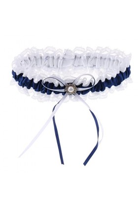 MagiDeal Jarretière Dentelle Satin Accessoires de Mariée en Fleur Élégante Décorations Mariage - Bleu marin