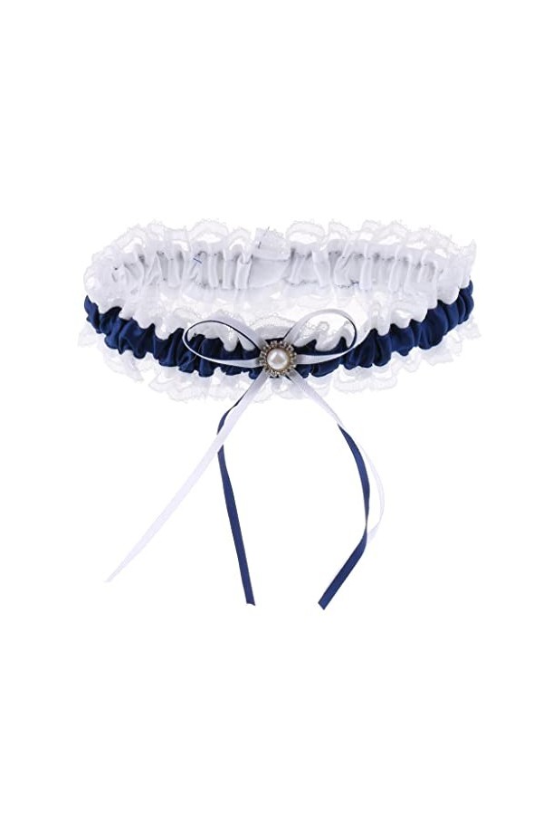 MagiDeal Jarretière Dentelle Satin Accessoires de Mariée en Fleur Élégante Décorations Mariage - Bleu marin