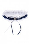 MagiDeal Jarretière Dentelle Satin Accessoires de Mariée en Fleur Élégante Décorations Mariage - Bleu marin
