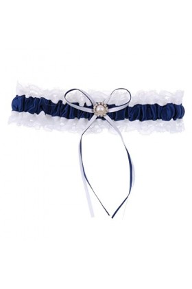 MagiDeal Jarretière Dentelle Satin Accessoires de Mariée en Fleur Élégante Décorations Mariage - Bleu marin
