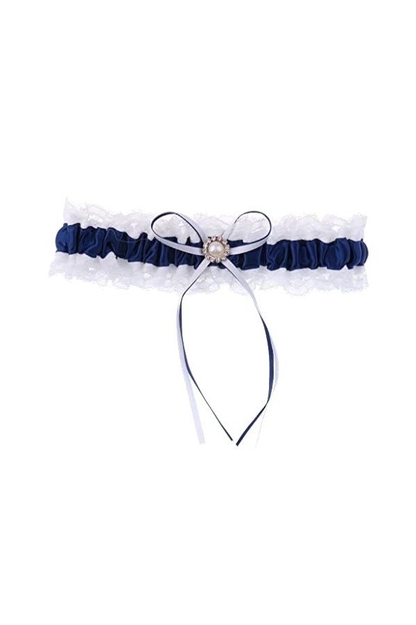 MagiDeal Jarretière Dentelle Satin Accessoires de Mariée en Fleur Élégante Décorations Mariage - Bleu marin