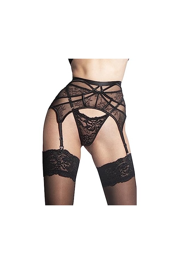 sofsy Porte-Jarretelles en Dentelle pour Femme Porte Bas avec Pinces Bas Vendus Séparément Noir Black 4 - Large