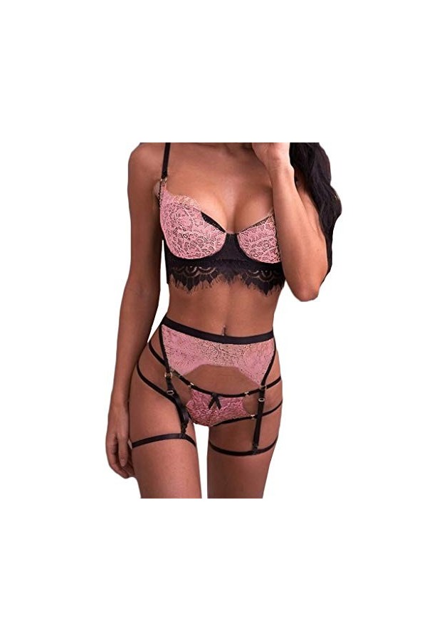 liaddkv Lot de 3 culottes avec collants pour femme, sous-vêtements, sous-vêtements, dentelle, poupée, travestis, lingerie, Ro