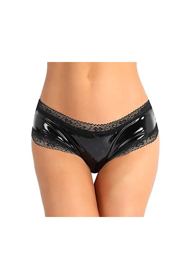 Générique Lingerie Haute Couture Plus Taille Lingerie Sexy Culotte en Cuir Femmes Dentelle Hollow Out Briefs sous-vêtements M